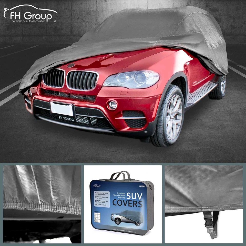 FH Group Universal Fit Cubierta de Coche para SUV Resistente al Agua UV Nieve Calor Polvo, Gris Foto 3 de 4