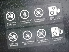 2 x Stickers Taxi No Smoking Vaping Eating Drinking CCTV Window Inside Signs