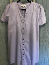 LOFT Womens M Cottagecore Lavender Striped Shirt Dress Belted Puff Sleeve M