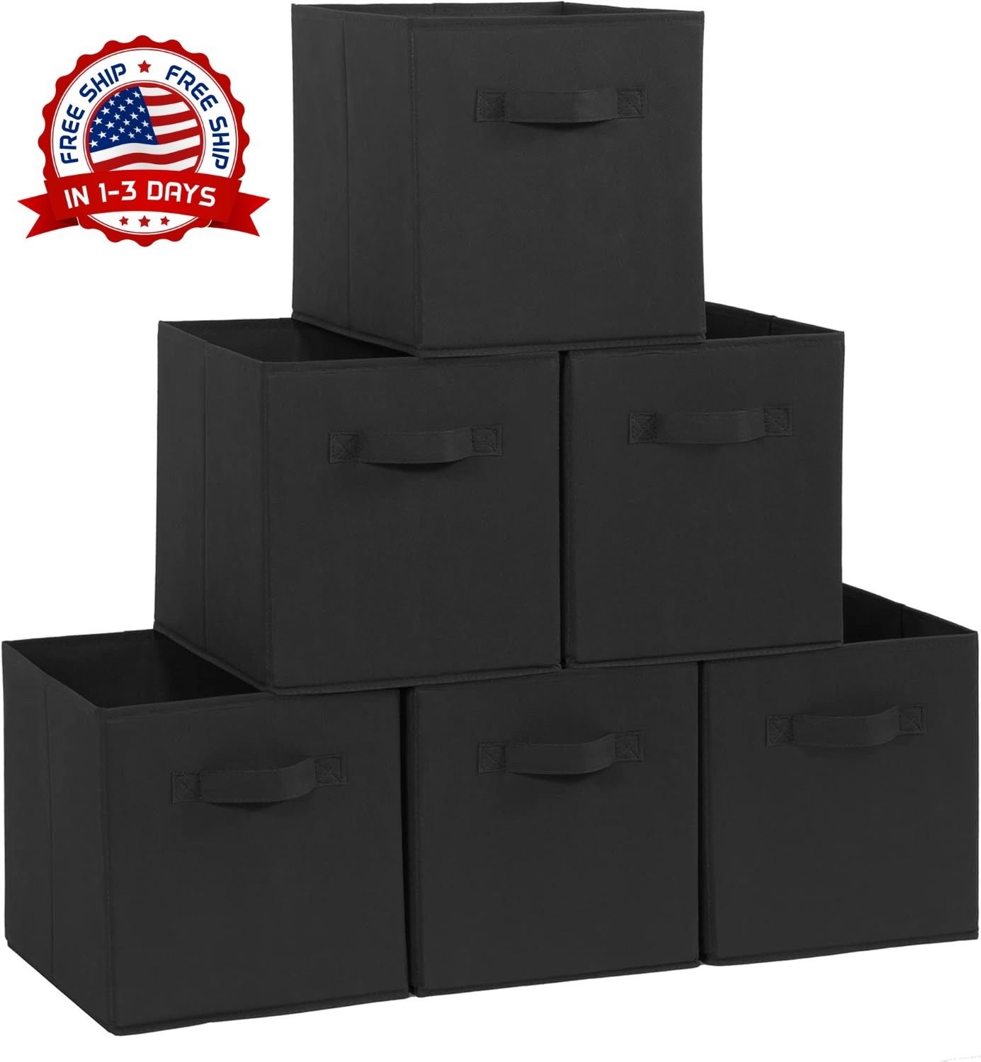 Cubos de almacenamiento plegables de tela de 11 pulgadas, paquete de 6 ( Negra )