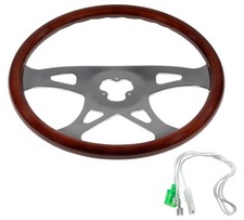 18" Dark Brown Wood Steering Wheel 4 Chrome Spokes Fits Kenworth Peterbilt Truck