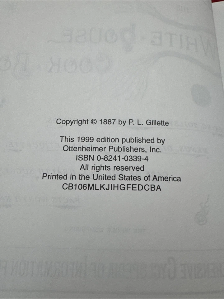 White House Cook Book 1887 Edition Printed In 1999  Frontier Diet Pre Industria - Image 3 of 4