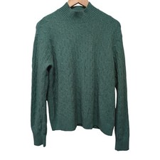 J.Crew Men's Extra-Soft Cable Knit Mock Neck Sweater Teal Green Holidays Winter