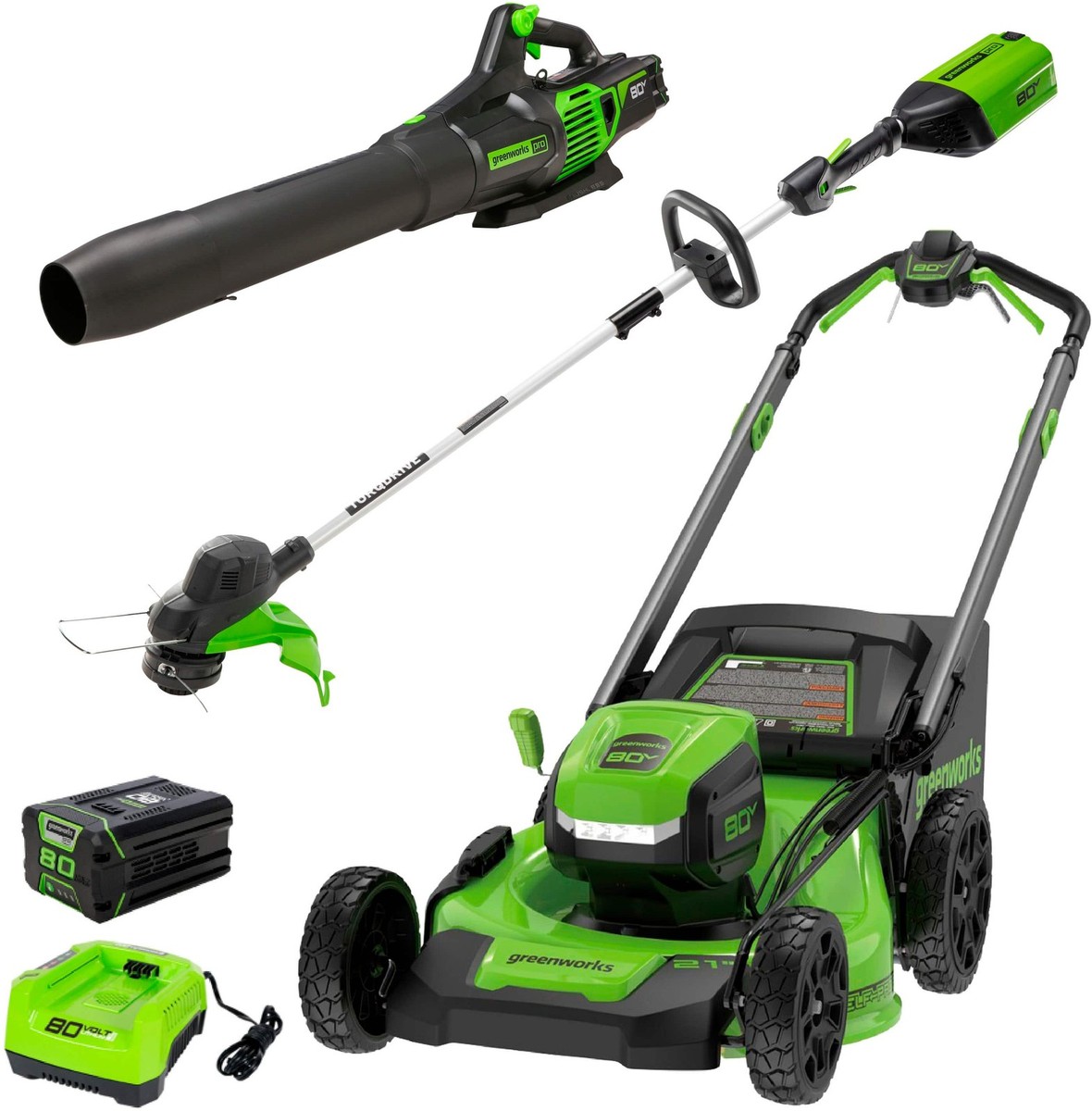 Greenworks - 80V 21Lawn Mower, 13String Trimmer, and 730