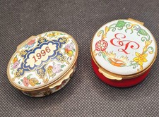 Two Halcyon Days Enamel Trinket Boxes In Mint Condition Collectable .