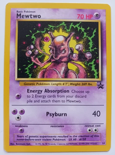 Mewtwo Pokemon Card 14 Black Star Promo WOTC Vintage Mewtwo Strikes Back LP