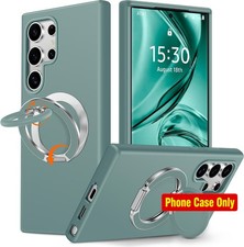 Case for Samsung Galaxy S23 Ultra, Silicone Double Ring Stand, Green