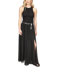 Michael Kors Womens Belted Smocked Maxi Dress, Black, Medium