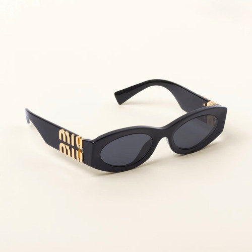 Miu Miu Women's Oval Designer Sunglasses Black Plastic Frame, Black Tinted