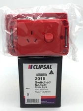 Clipsal 2015 Red Switched Socket Outlet Single Gang GPO 10A 250V  x5
