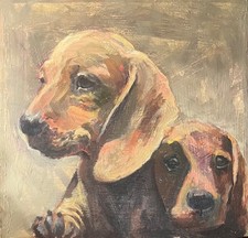 Cuccioli di bassotto, acrilico su tavola, 20x20
