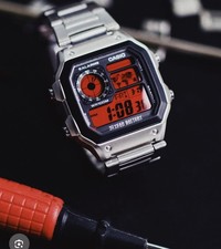 Casio AE-1200 With Red Watch Face- Casio ‘Royale’ Digital Watch With Mod