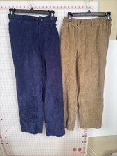 Vintage Haband Casual Joe Corduroy Pants Men's 34 Olive Polyester 2 Pack Navy
