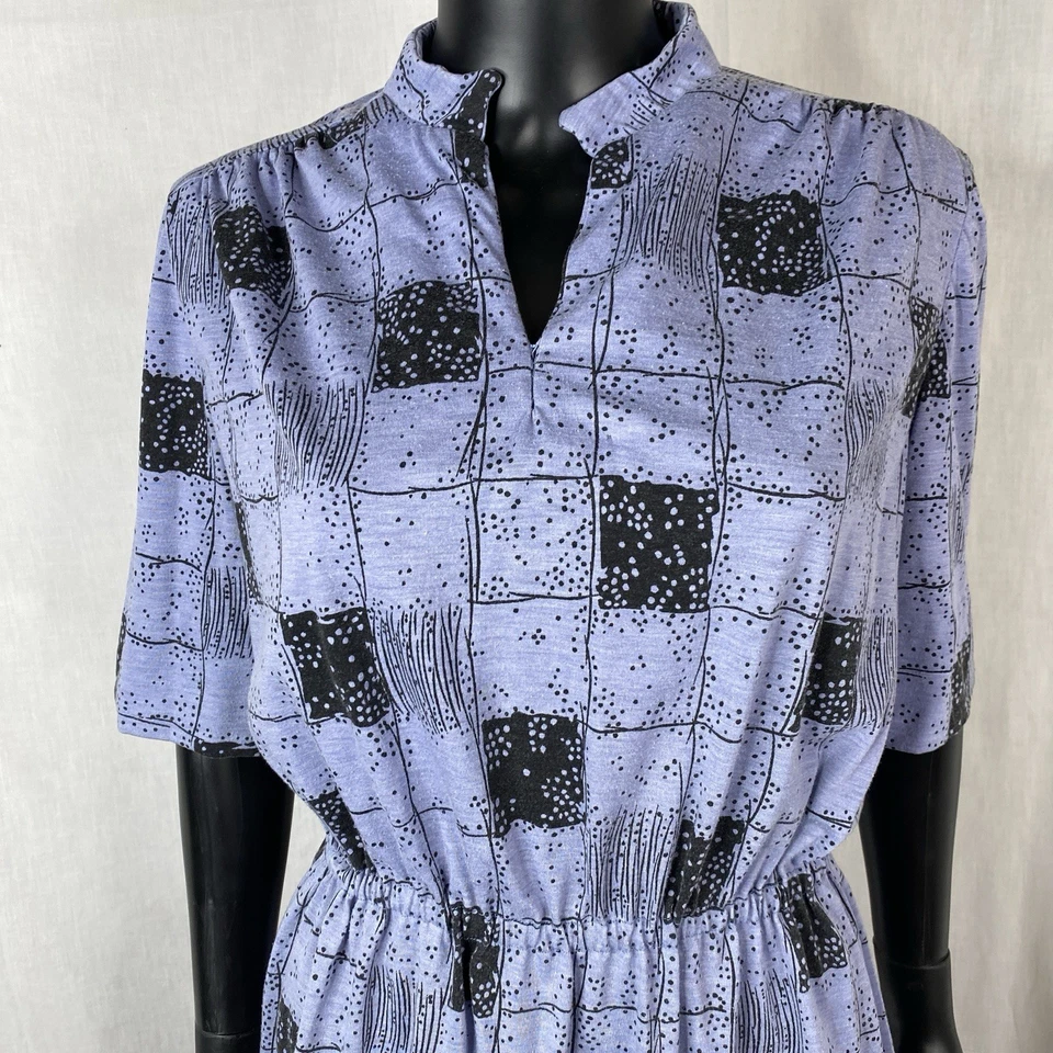 Blusa Top Años 70 Cuadros Estampado Dados Azul y Negro Cintura Talla L/XL New Wave Foto 3 de 4