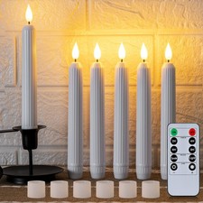 White Flameless Taper Candles with Remote, Timer, Roman Column Led Taper Cand...