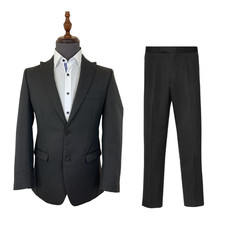Grey Herringbone 2 Piece Suit Peak Lapel Jacket Trousers Wool Wedding Formal Men
