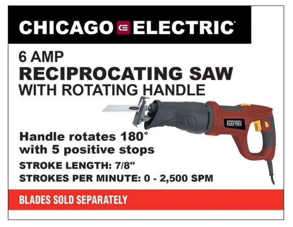 Warrior 62370 Reciprocating Saw – 6 Amp – Variable Speed – 180° Rotating Handle - Image 3 of 4