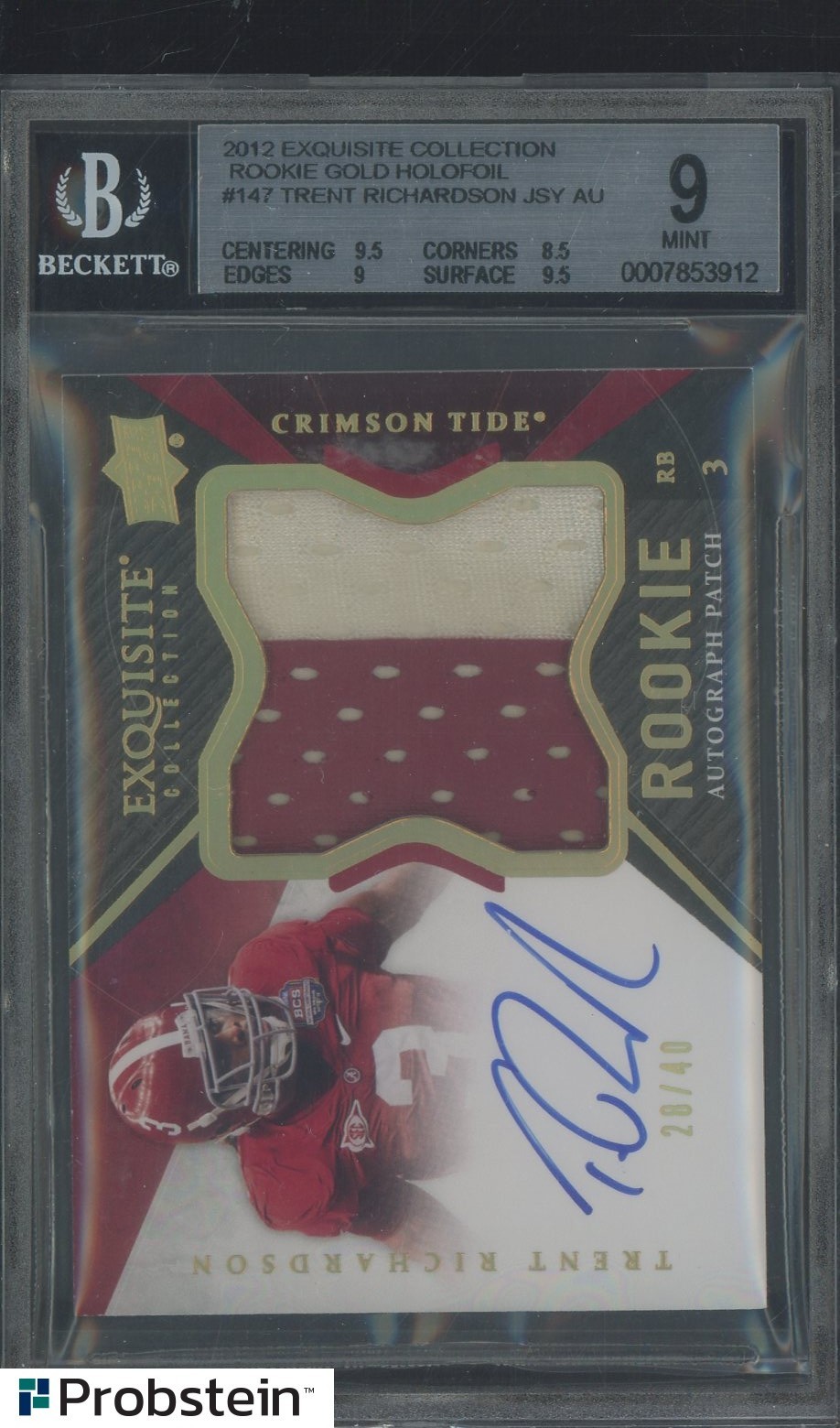 Trent Richardson Upper Deck Exquisite Collection #147 Autograph Patch-Gold Holofoil