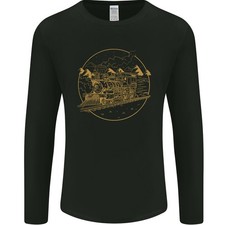 Gold Locomotive Steam Engine Train Spotter Mens Long Sleeve T-Shirt