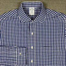 Brooks Brothers Men's Shirt 15 1/2 15.5 34 Long Sleeve White Blue Plaid Regent