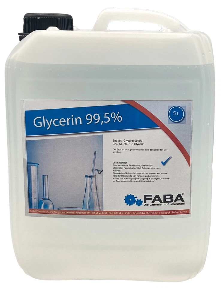 FABA CHEMIE Glycerin Glyzerin 99,5% Pharmaqualität E422 rein pflanzlich 5 L
