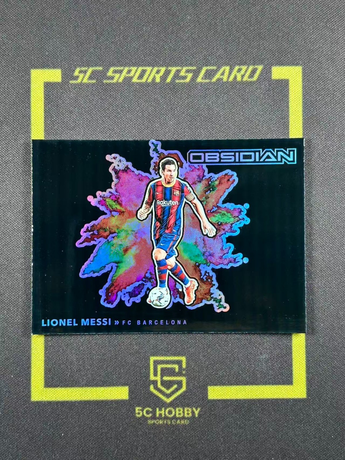 2020-21 Panini Obsidian Soccer Case Hit SSP Black Color Blast Lionel Messi FCKC