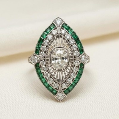 Marquise Edwardian Ring Old Mine Cut CZ Art Deco Milgrain Engagement Ring