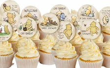 48PCS Winnie Cupcake Toppers Quotes for Baby Shower Decorations Classic Pooh The