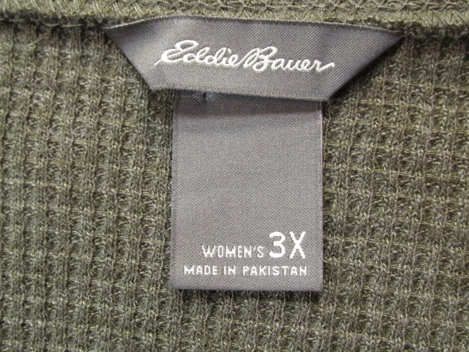 EDDIE BAUER Henley Thermal Waffle Knit Top Women 3X Olive Green V-Neck Outdoors - Image 4 of 4
