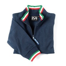 FELPA BLU MAGLIA UOMO CON BORDI TRICOLORE ITALIA CERNIERA INTERA FELPATA NUOVA