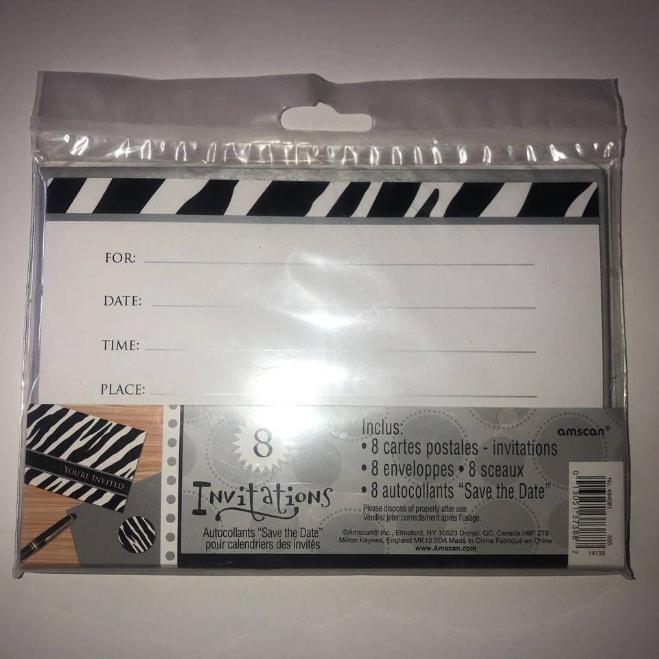 32 invitaciones de fiesta con estampado de cebra con sobres (paquete de 8 x 4) cumpleaños para todas las ocasiones Foto 2 de 3