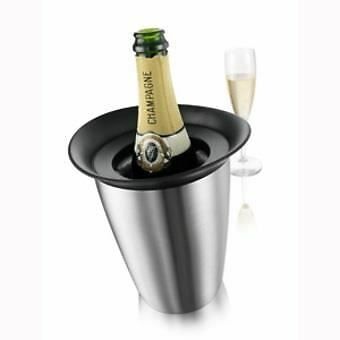 Seau à champagne Vacuvin Rapid Ice en inox pour éviter la glace fondue sur la table