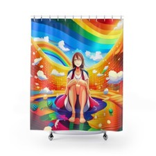 Cheerful Anime Rainbow Shower Curtain - Vibrant Bathroom Decor Delight