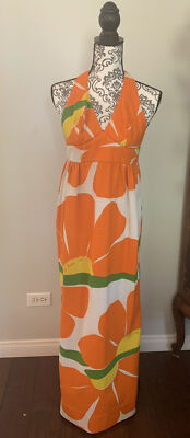 NEIMAN MARCUS Sleeveless 1960 s Halter Maxi Dress Women's Orange Flower Size 4
