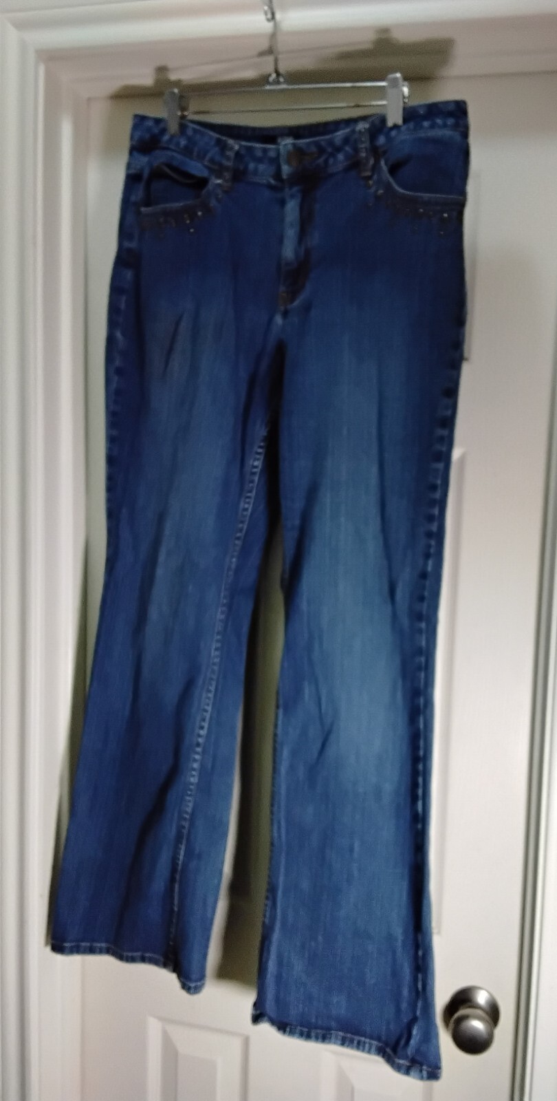 Women's Size 12 Blue Bootcut Studded Stretch Denim Jeans