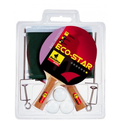 Tischtennis Komplett Set Eco Star 2 Schläger 3 Bälle Netz Tischtennisschläger