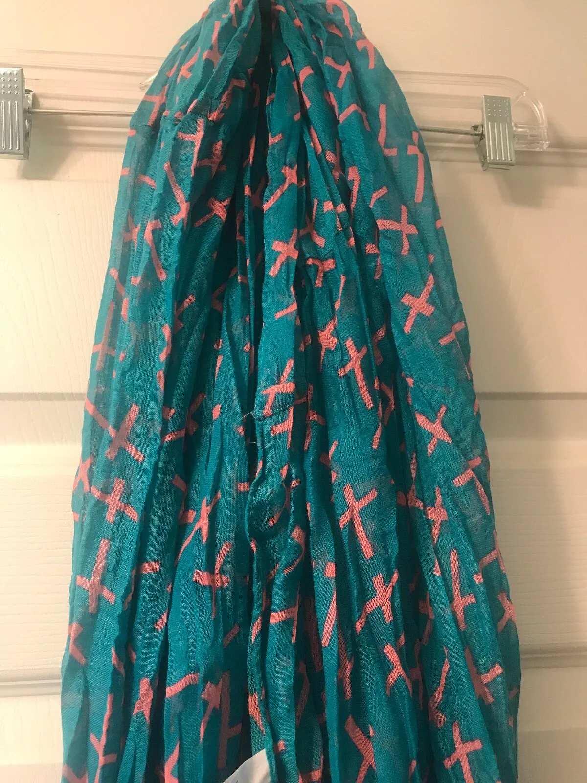 Natasha Infinity Foulard Turquoise avec Croix Rose, Polyester, Christian