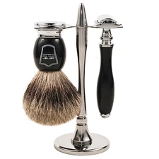 Parker 111B Shave Set - Safety Razor, Stand & 100% Pure Badger Brush Included 