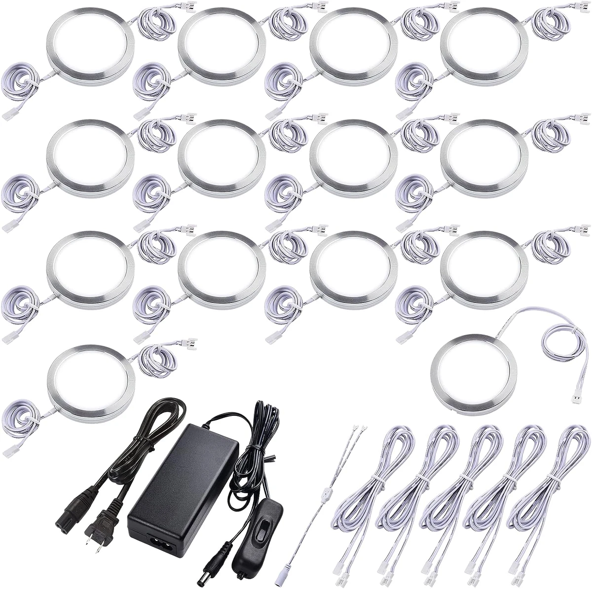 Hardwired under Cabinet LED Puck Lighting Kit Linkable Daisy Chained Kitchen Di