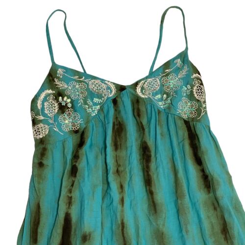 Venus Women’s Maxi Sun Dress Size 12 Teal Tye Dye Beaded Embellished - Picture 3 of 10