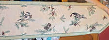 Winter Christmas tapestry table runner 70" x 13" birds, pine cones, berries