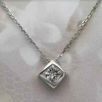 Solitaire Pendant 2Ct Princess Cut Moissanite Women's 14K White Gold Plated