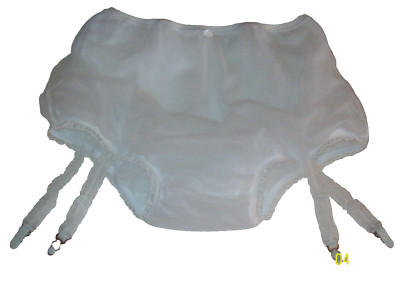 3 FULL LAYER White SHEER NYLON Granny Panty GARTER Sleeve GLITTER RUFFLE 30 - 40