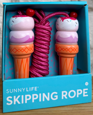 BNIB, SUNNYLIFE HAND-PAINTED NATURAL WOOD 'ICE-CREAM CONE' SKIPPING ROPE