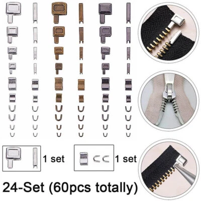 LIUWAZJ 60pcs Zipper Repair Kit DIY Repair Zipper Stopper Zipper Slider Retainer Metal