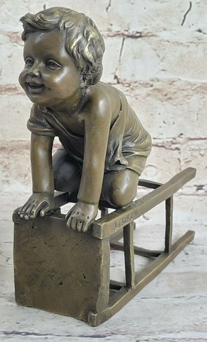 Figura Estatua Firmada~Clara~Lúdico Niño en Silla Escultura de Bronce Niños - Imagen 4 de 7