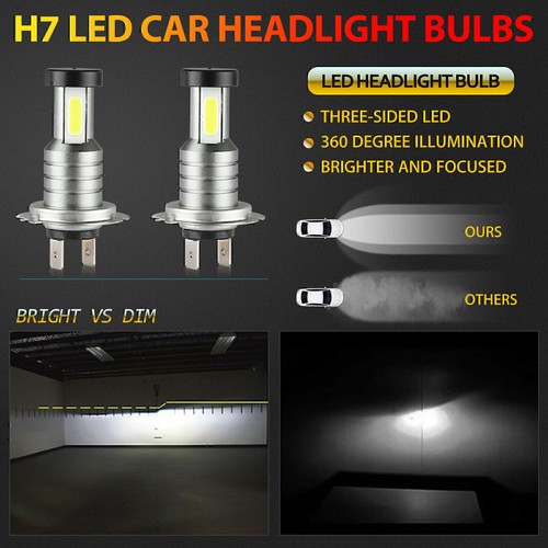 2x H7 LED Headlight Bulb Kit High Low Beam 30000LM Super Bright 6500K White - Picture 5 of 10