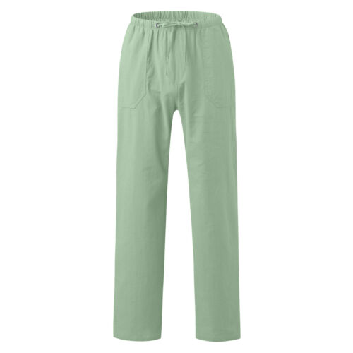 Men Casual Solid Loose Mid Waist Long Pants Pocket Drawstring Baggy Trousers - Picture 8 of 20