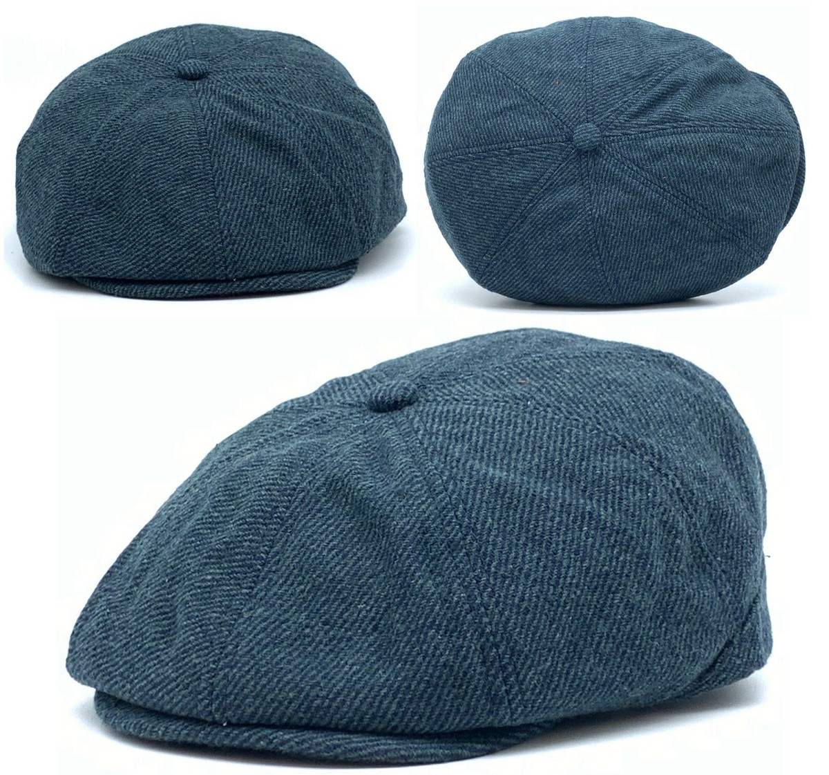 Teal Blue tweed Newsboy Cap Peaky Blinders Wool Style Men display picture 3