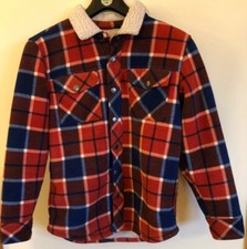 Flannel Jacket Youth 14-16 Old Navy Red/Blue Check With White Fleece